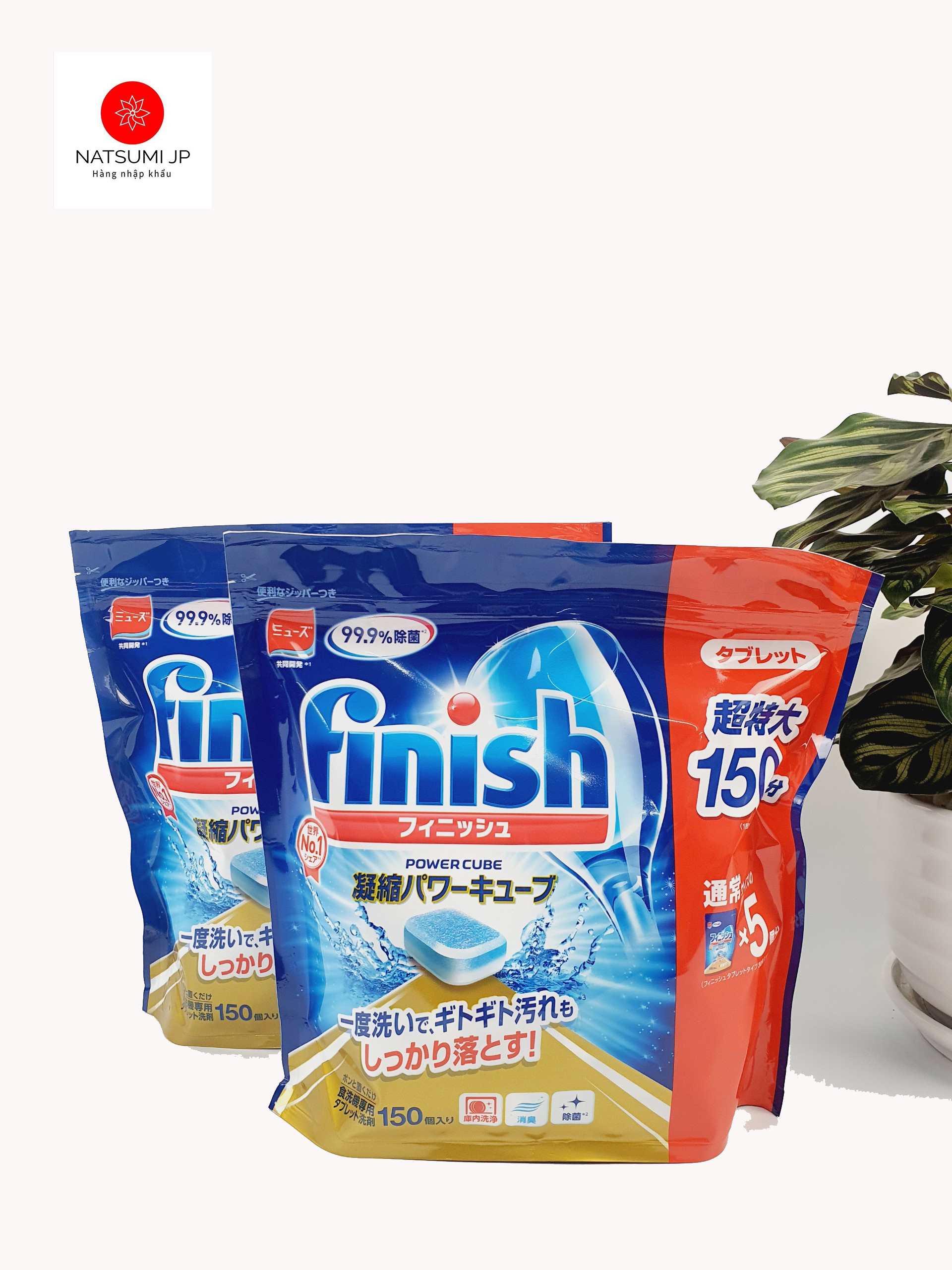 Viên rửa chén bát Finish Power Cube Nhật Bản ( túi 150 viên) dành cho máy rửa bát