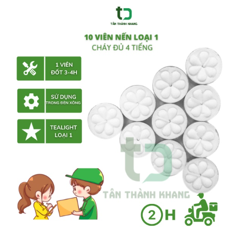10 VIÊN  NẾN LOẠI 1 - TEALIGHT CHÁY ĐỦ 4 TIẾNG (10 viên)