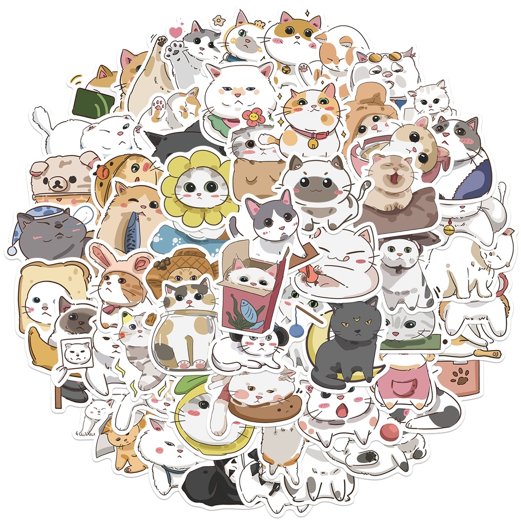 Set 60 sticker hình dán Mèo dễ thương chống thấm nước