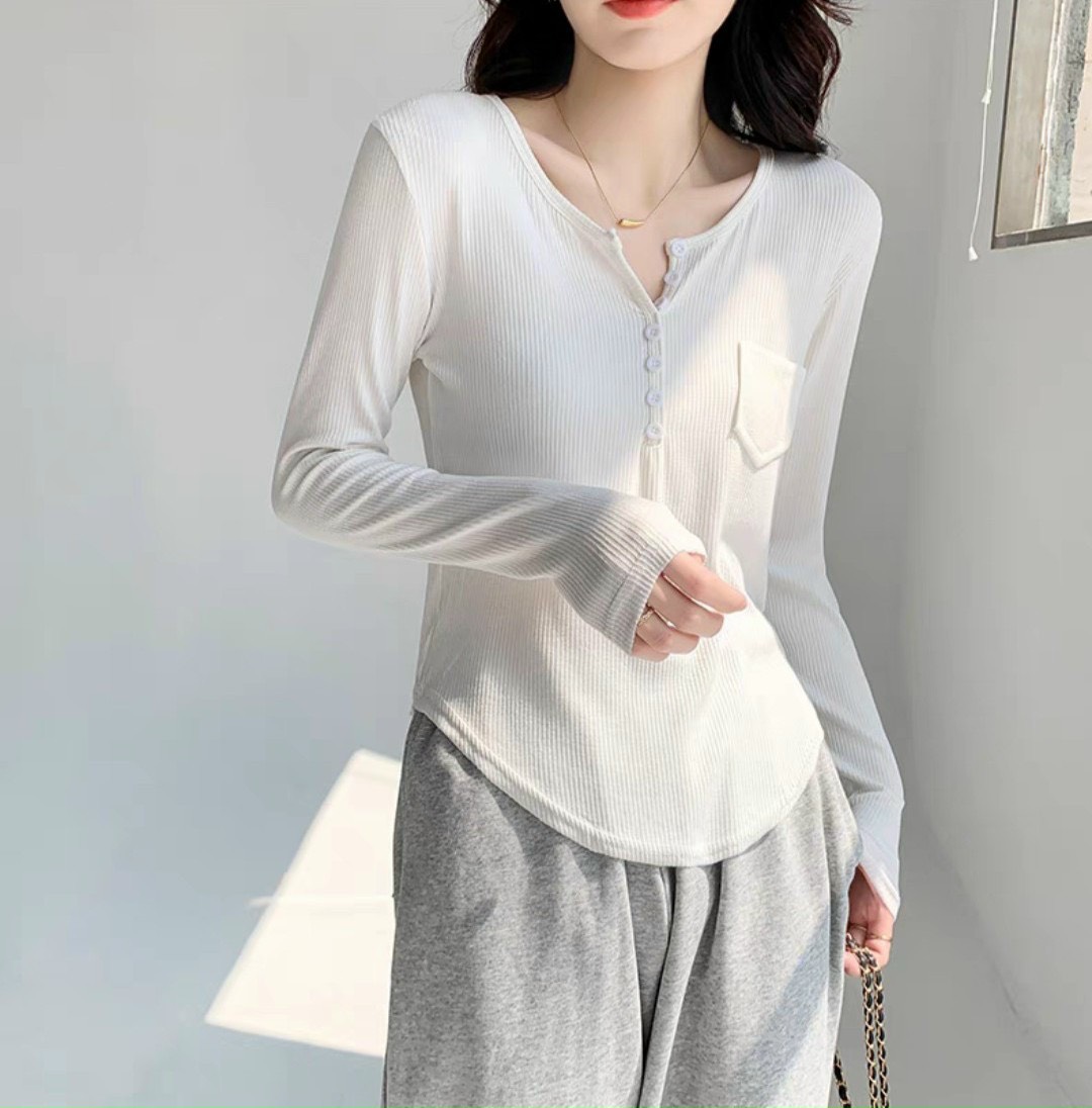 Áo thun gân tay dài cổ v vạt bầu freesize thun co dãn thấm hút mồ hôi màu trắng, đen, xanh mẫu mới bán chạy giá rẻ siêu hot quần áo thời trang giá kho sỉ