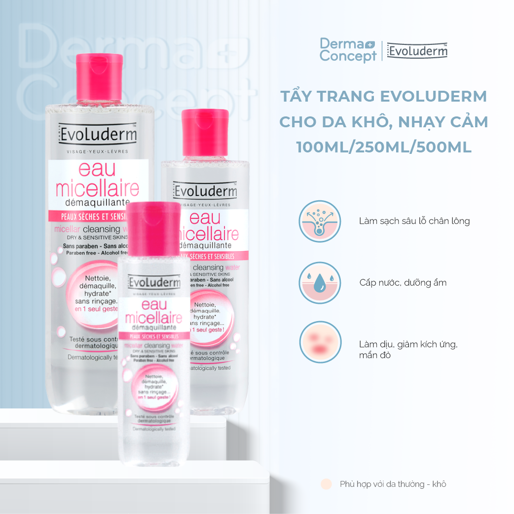 Nước tẩy trang Evoluderm Eau Micellaire 100ml/250ml/500ml
