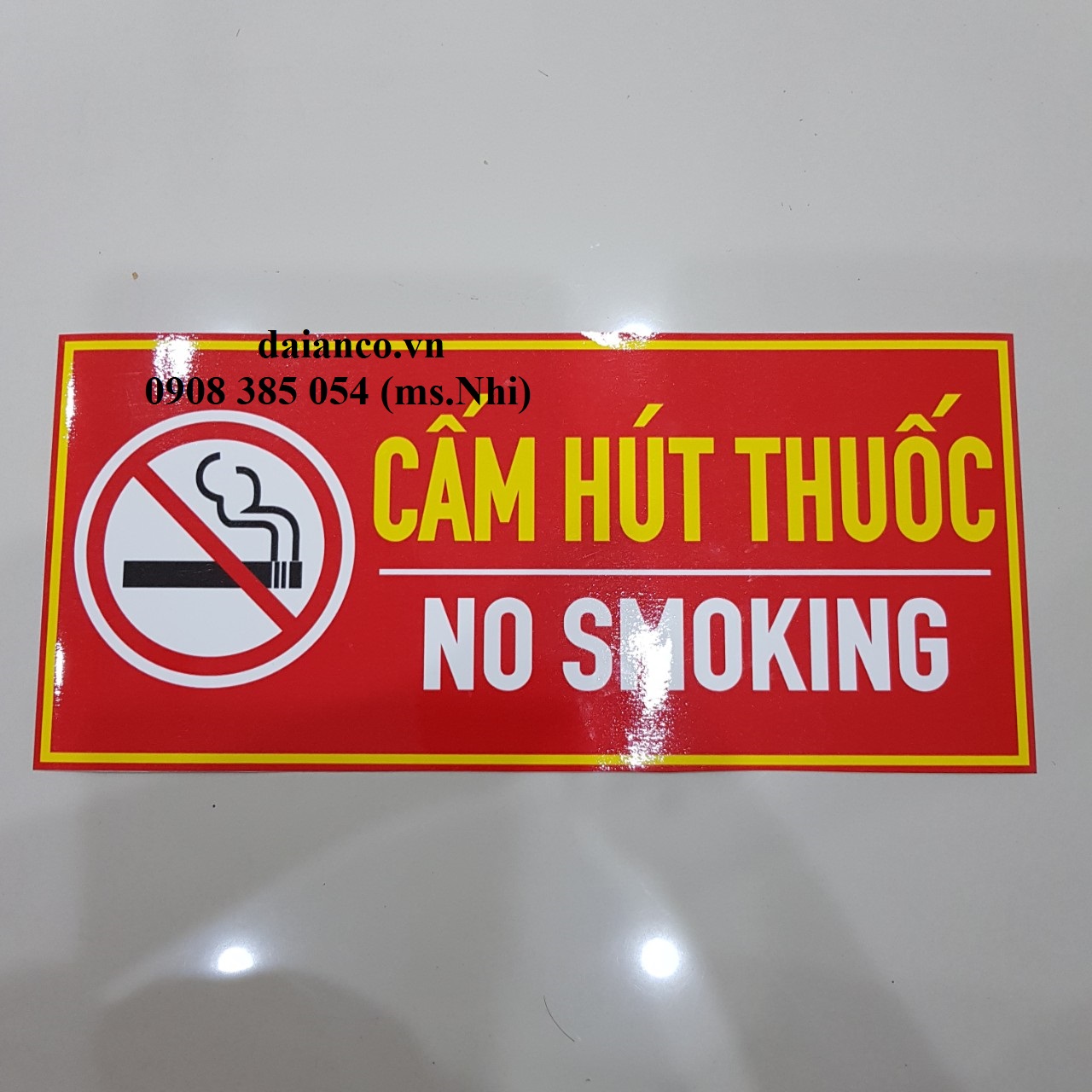 Decal dán nội dung ''No Smoking'' - kích thướt 15x33cm- Hình thật, có sẵn