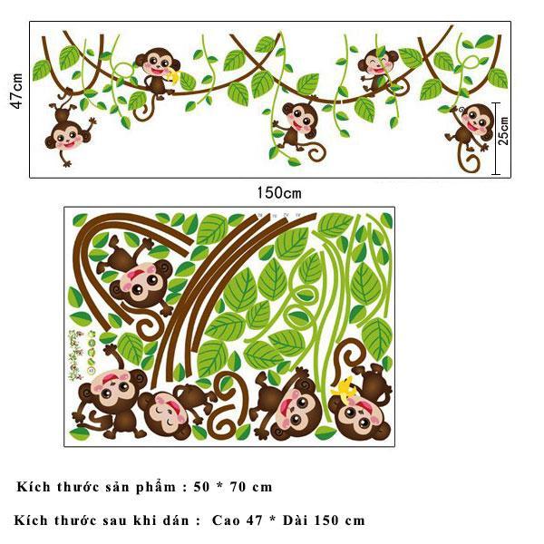 Decal dán tường khỉ đùa nghịch trên dàn dây leo cho bé Sticker Tranh Dán Tường AY7247- Decal dán tường cho bé - Decal dán tường động vật