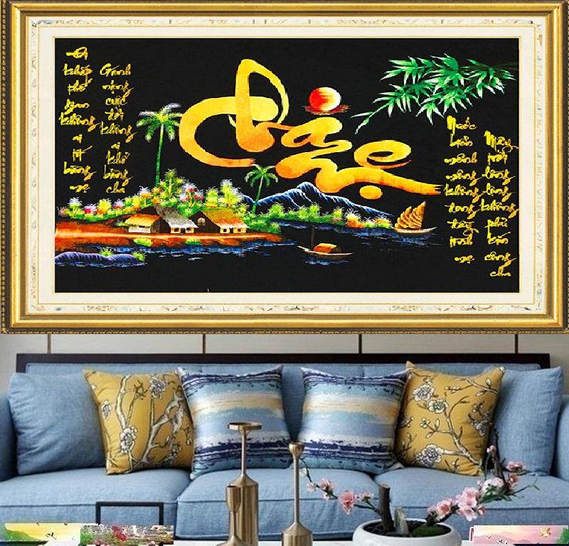 Tranh chấm hạt,  đính đá,  chấm đá, tranh cườm mẫu mới Cha Mẹ-KT: 89x64