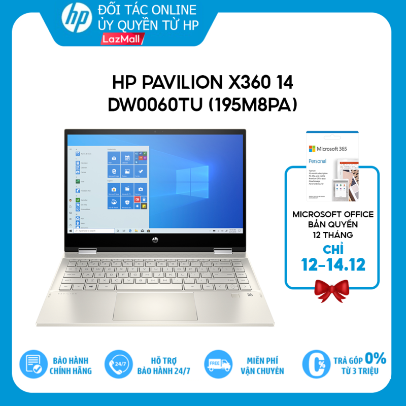 [Voucher giảm 15%, Tặng Office 365]- TRẢ GÓP 0% Laptop HP Pavilion x360 14-dw0060TU (195M8PA) i3-1005G1 | 4GB | 256GB | Intel UHD Graphics | 14 FHD Touch | Win 10