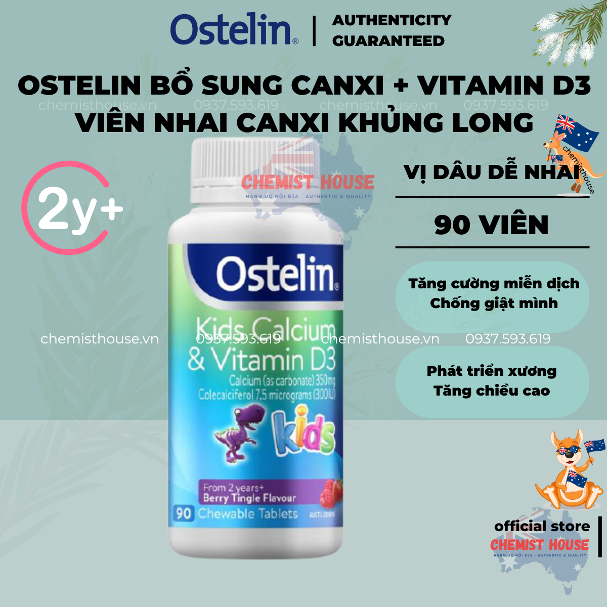 (Hàng Auth, Có Bill) Viên nhai bổ sung Vitamin D & Calcium cho bé Ostelin Kids của Úc