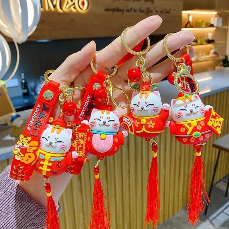 Móc khóa mèo thần tài may mắn hot trend 2023 phụ kiện túi xách, Móc Treo Chìa Khóa Thời Trang, Móc Khóa Hình MÈo Treo Trên Balo Túi Xách Siêu Dễ Thương