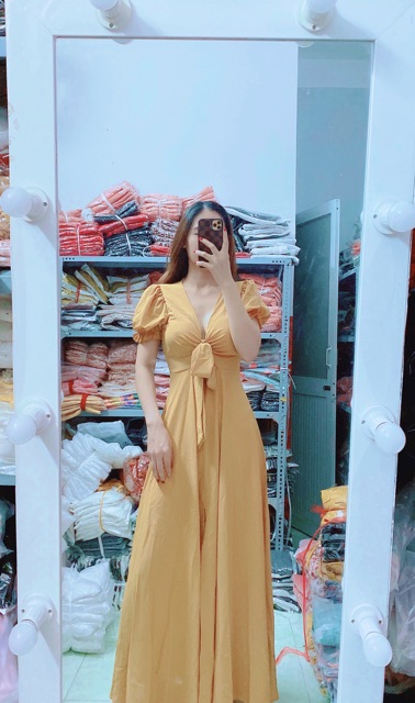 [HCM][FREESHIP] Đầm Maxi Trắng Vàng Váy Maxi Đi Biển