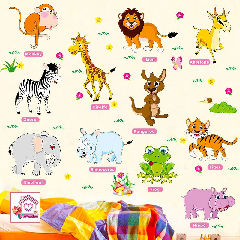 Decal dán tường Động vật AM9215 cho bé trai bé gái trang trí tường phòng khách phòng ngủ - Sticker - Miếng dán tường - Hình dán