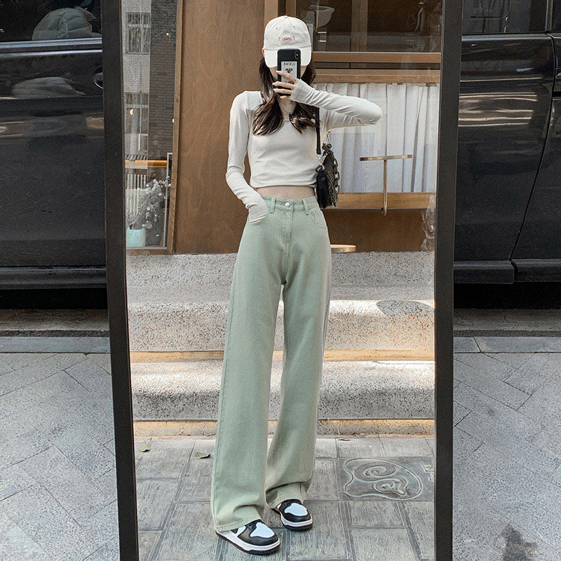 [HCM]QUẦN JEANS NỮ SUÔNG DÀI XANH MINT ỐNG RỘNG BASIC