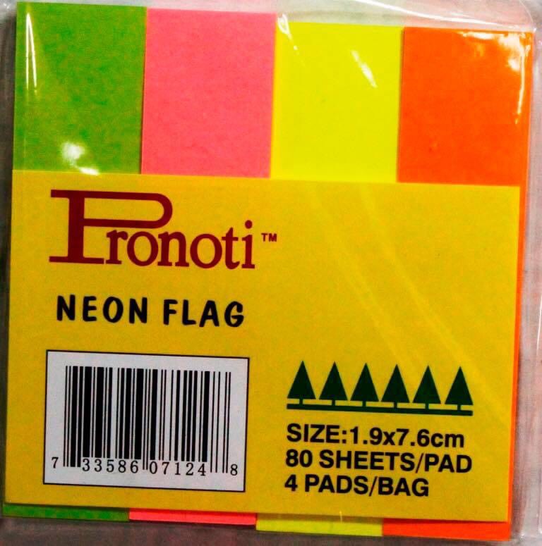 Giấy note dạ quang neon chia 4 màu Pronoti 07124