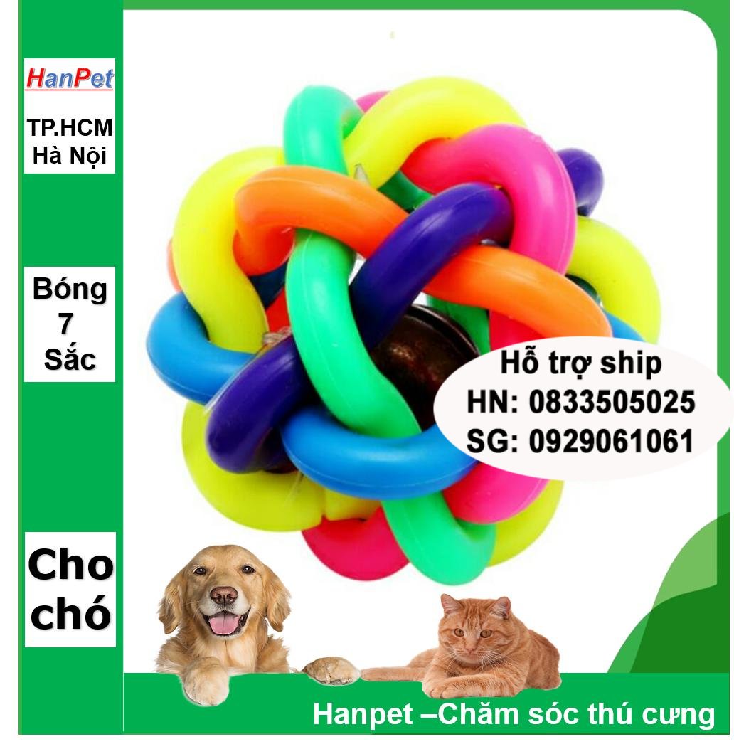 Hanpet - bóng 7 sắc có chuông cho chó chơi - đồ chơi chó mèo (3 size)- HP10226TC dành cho thú cưng