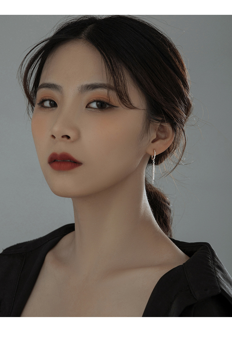 s925纯银几何链条耳环女2021年新款潮耳钉夏小众设计耳圈气质简约