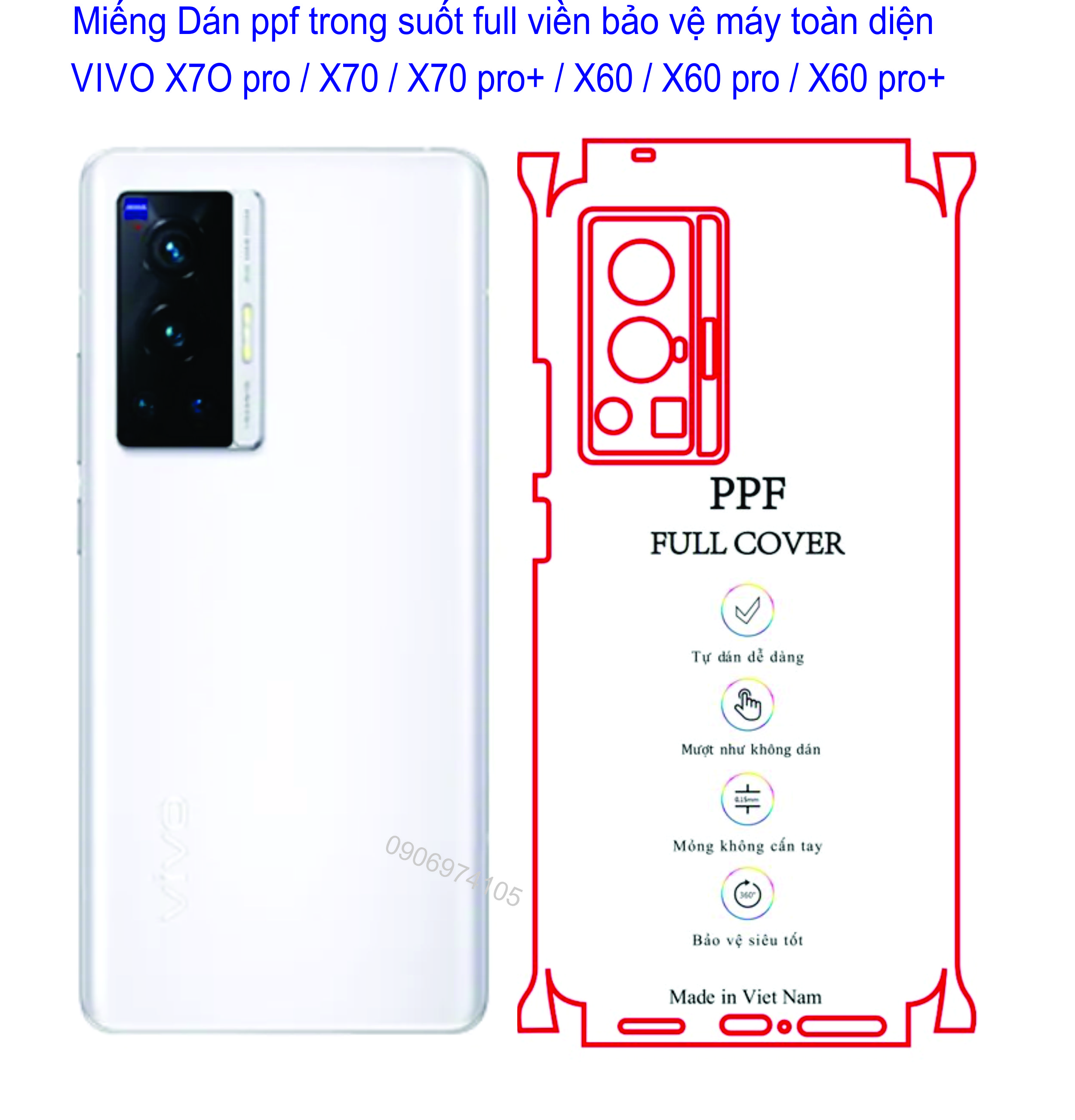 Miếng dán ppf full viền vivo x70 pro / x70 / x70 pro+ / x60 / x60 pro / x60 pro+ bảo vệ máy tránh trầy xước toàn diện