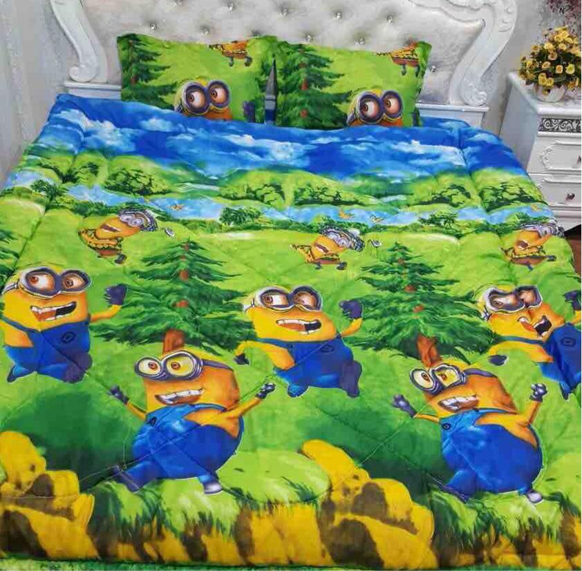 Bộ Chăn Ga Gối Combo 5 Món  - Minion Xanh ( 1 Drap + 2 Vỏ Gối Nằm + 1 Chăn Hè + 1 Vỏ Gối Ôm )