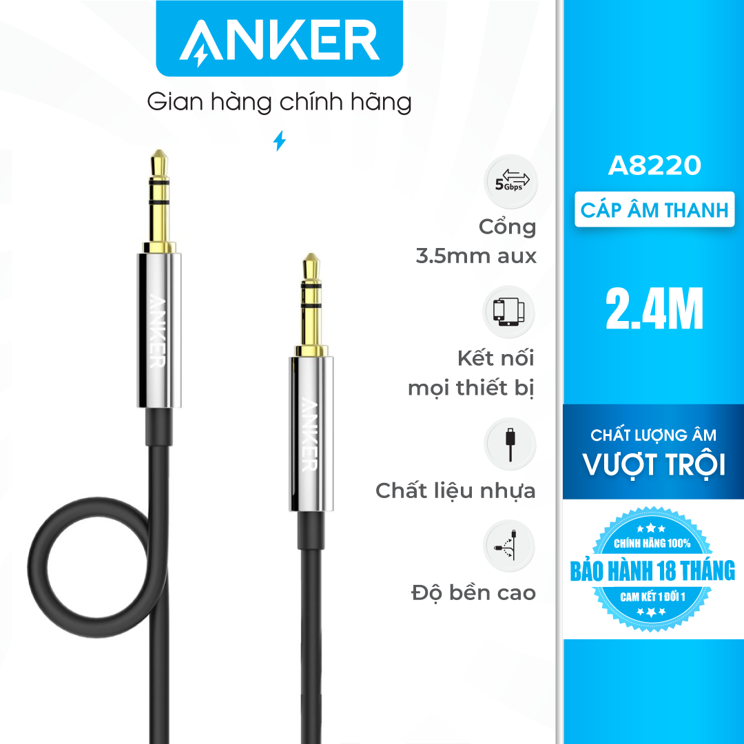 Cáp audio cao cấp ANKER SoundLine 3.5mm dài 2.4m - A8220
