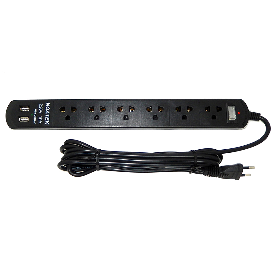 Ổ cắm điện NOATEK 6 phích cắm,2 cổng USB,dài 4M
