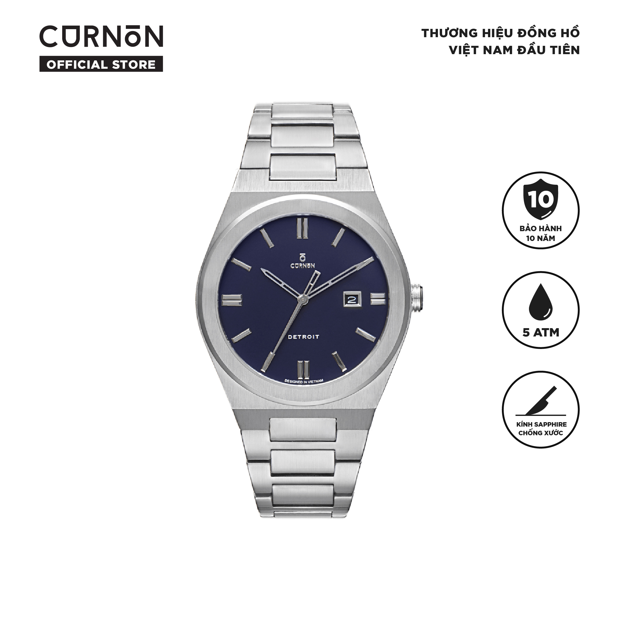 Đồng hồ nam Curnon Detroit M-53 dây thép cao cấp - Thiết kế thể thao