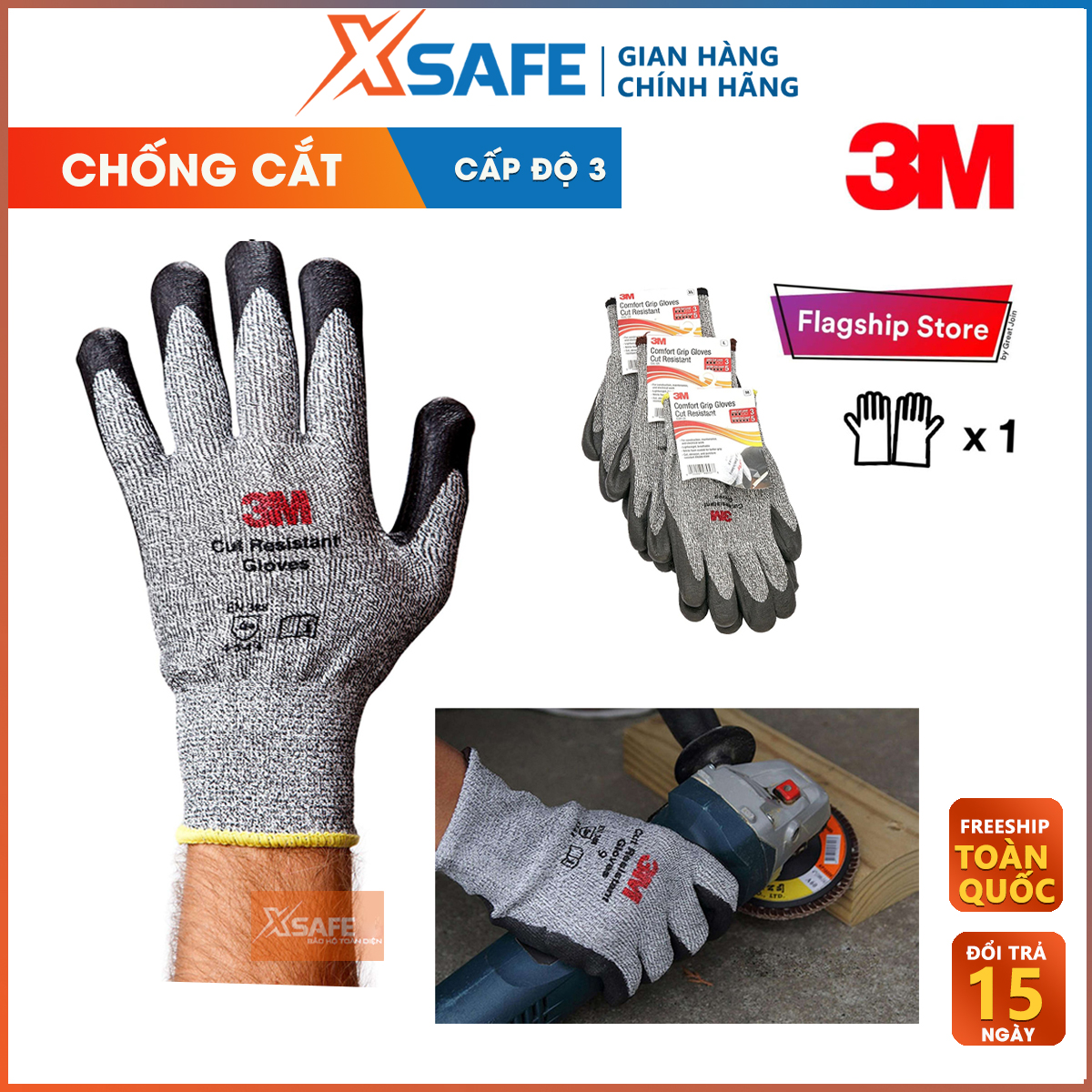 Cut resistant gloves 3m level 3 Độ high craftsmanship, coated with nitrile anti-oil viscosity, protective sleeve protective dedicated for engineering, engineering, gardening, work with Religious, iron, glass-product genuine [xsafe]