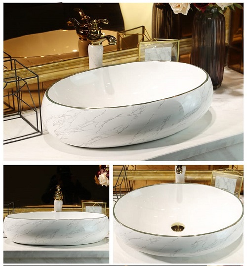 Chậu rửa mặt - Lavabo tròn đặt bàn hoa văn vân đá cao cấp CB19