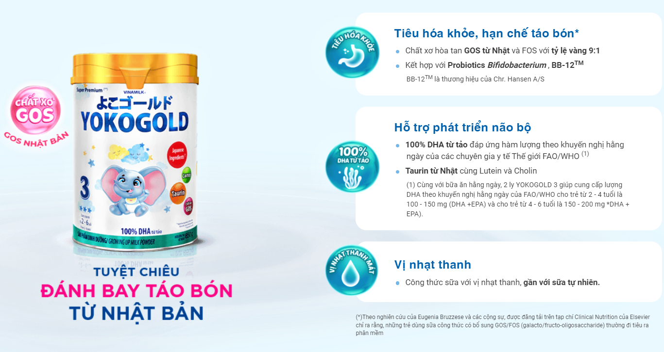 Sữa bột YOKO GOLD 2 850g (cho trẻ từ 1 - 2 tuổi) - Sữa công thức Dưỡng chất tốt từ Nhật Bản, Vị Nhạt thanh mát, Tiêu hóa khỏe, giúp bé dễ hấp thu