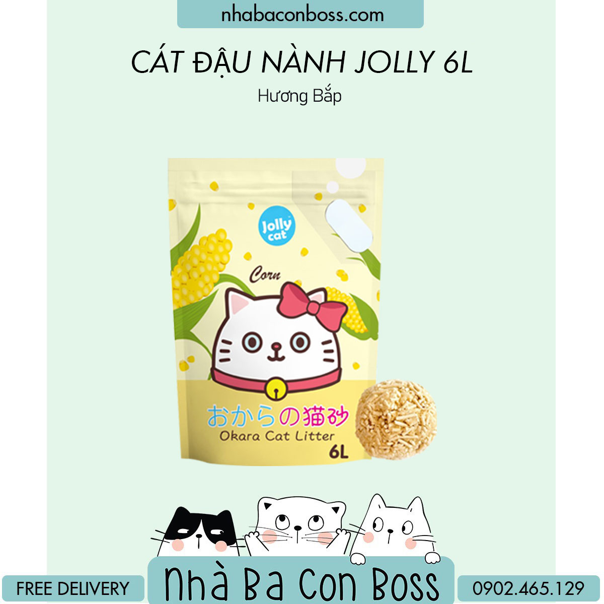 [Cát Đậu Nành] Cát Vệ Sinh Cho Mèo Jolly Bao 6L