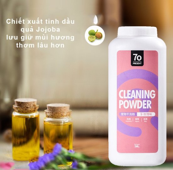 Phấn tắm khô cho chó mèo - phấn tắm khô khử mùi lưu hương dùng cho chó mèo 70present