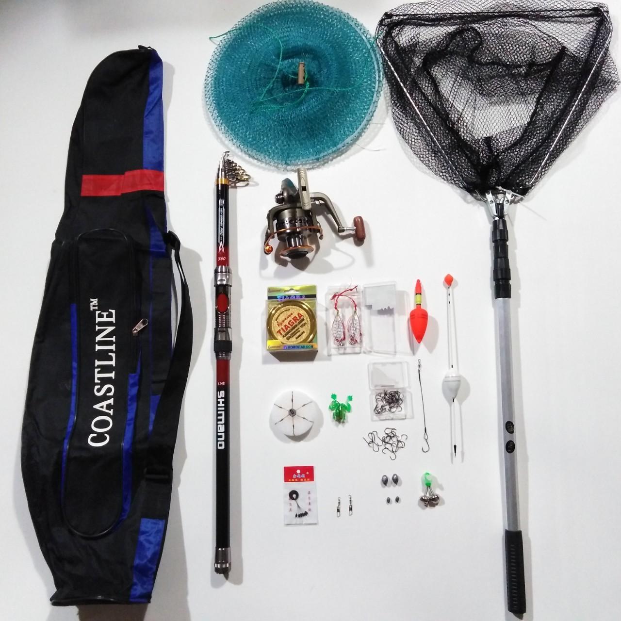 Bộ Cần Câu Shimano 3m6, máy câu cá yumoshi LC 7000 và Đầy Đủ Phụ Kiện Đi Câu (ngulong)