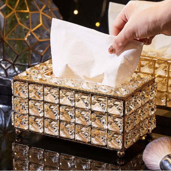 Hộp đựng giấy ăn đính đá pha lê sang trọng phong cách châu âu