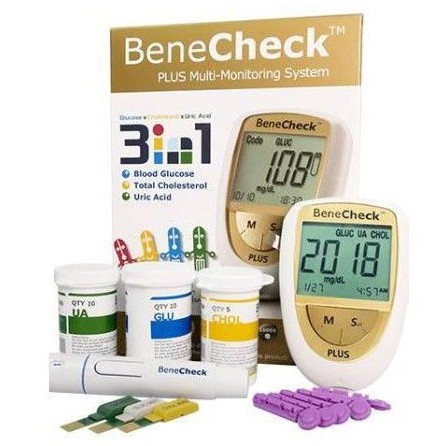 Bộ test tiểu đường Benecheck 3 chức năng đường huyết, mỡ máu, gút