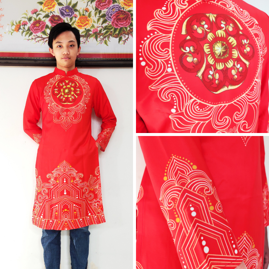 [ GIÁ GỐC - 7 NGÀY ĐỔI TRẢ] ÁO DÀI NAM CÁCH TÂN ĐỎ IN HOA VĂN TRUYỀN THỐNG MẶC DỰ TIỆC BIỂU DIỄN LỄ TẾT
