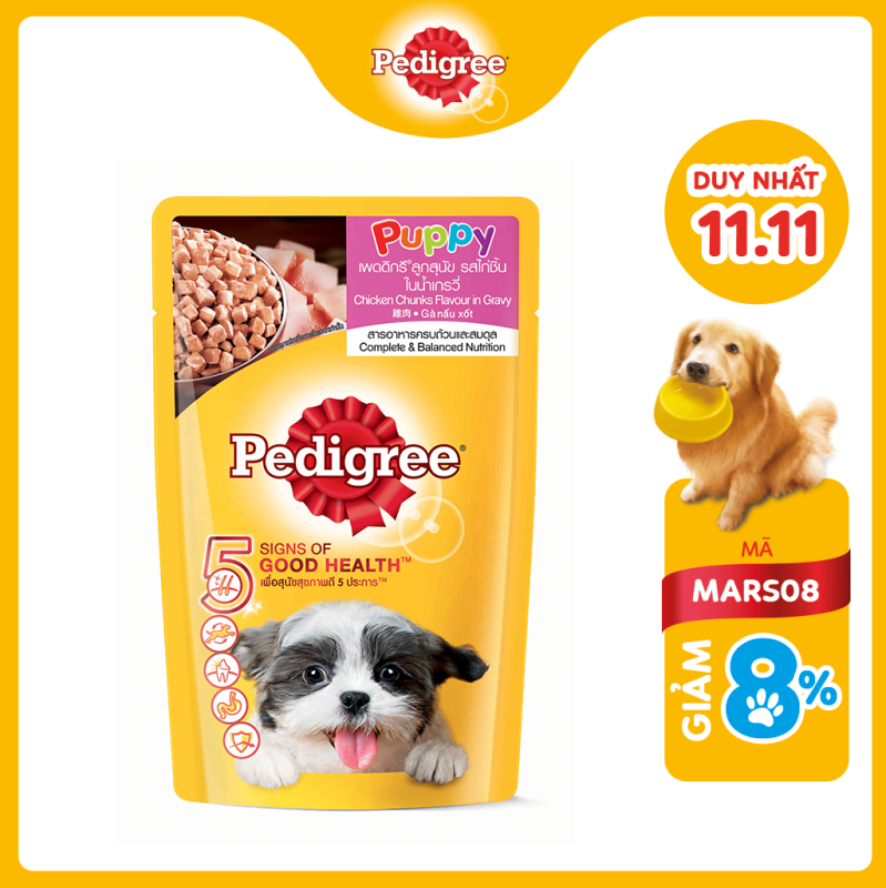 Thức ăn chó con Pedigree vị gà nấu sốt 130g