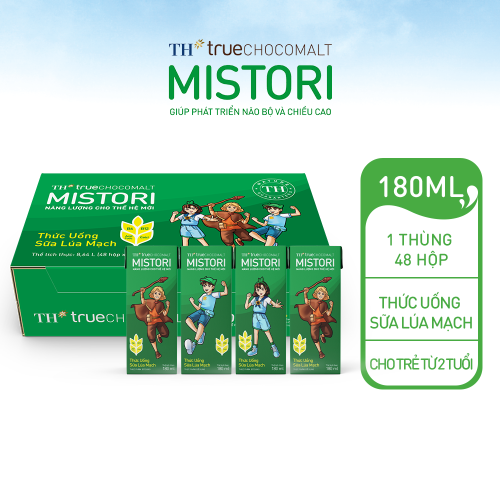 Thùng 48 hộp thức uống Sữa Lúa mạch TH true CHOCOMALT MISTORI 180 ml (180 ml x 48)