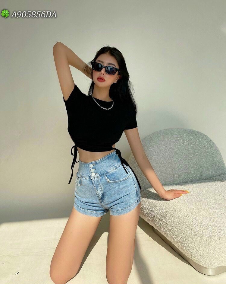 Áo thun gân croptop hở eo kèm thắt nơ eo siêu chất TTSA1204