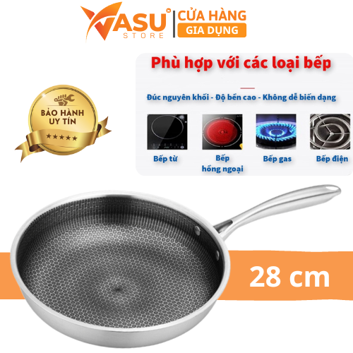 Chảo Chống Dính 5 Lớp Inox 304 Vân Tổ Ong 28cm Đáy Sâu 6cm, Cùng Đươc Các Loại Bếp Tiện Lợi Cho Gia Đình