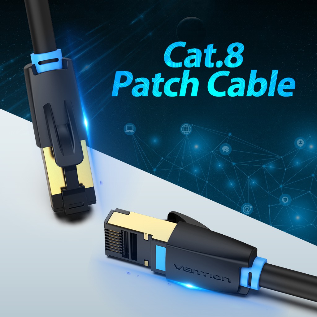 Cáp mạng Lan Cat8 tốc độ siêu cao 40Gbps 2022 1m 1,5m chính hãng Vention - Dây Cáp Ethernet Cable RJ45 Cat8 Lan Cable SFTP 40Gbps 2000MHz Cat 8 Network Patch
