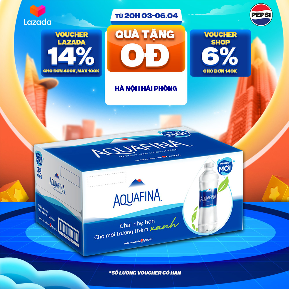 [SALE 15.6] Thùng 28 Chai Nước tinh khiết Aquafina (500ml/chai)