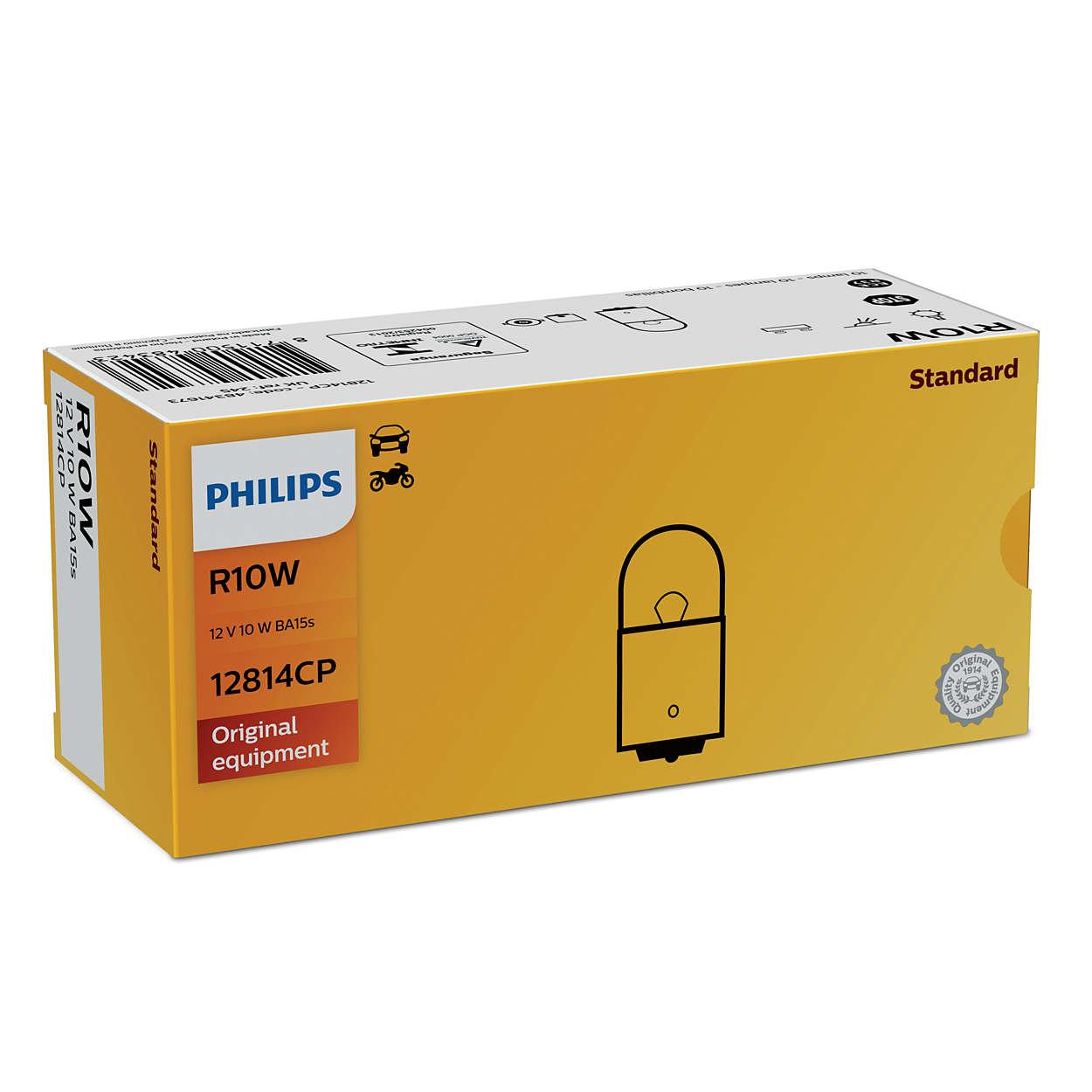 Philips Halogen R10W 12814CP - 12V/10W - Hộp 10 bóng (Đèn soi biển số, đèn thắng)