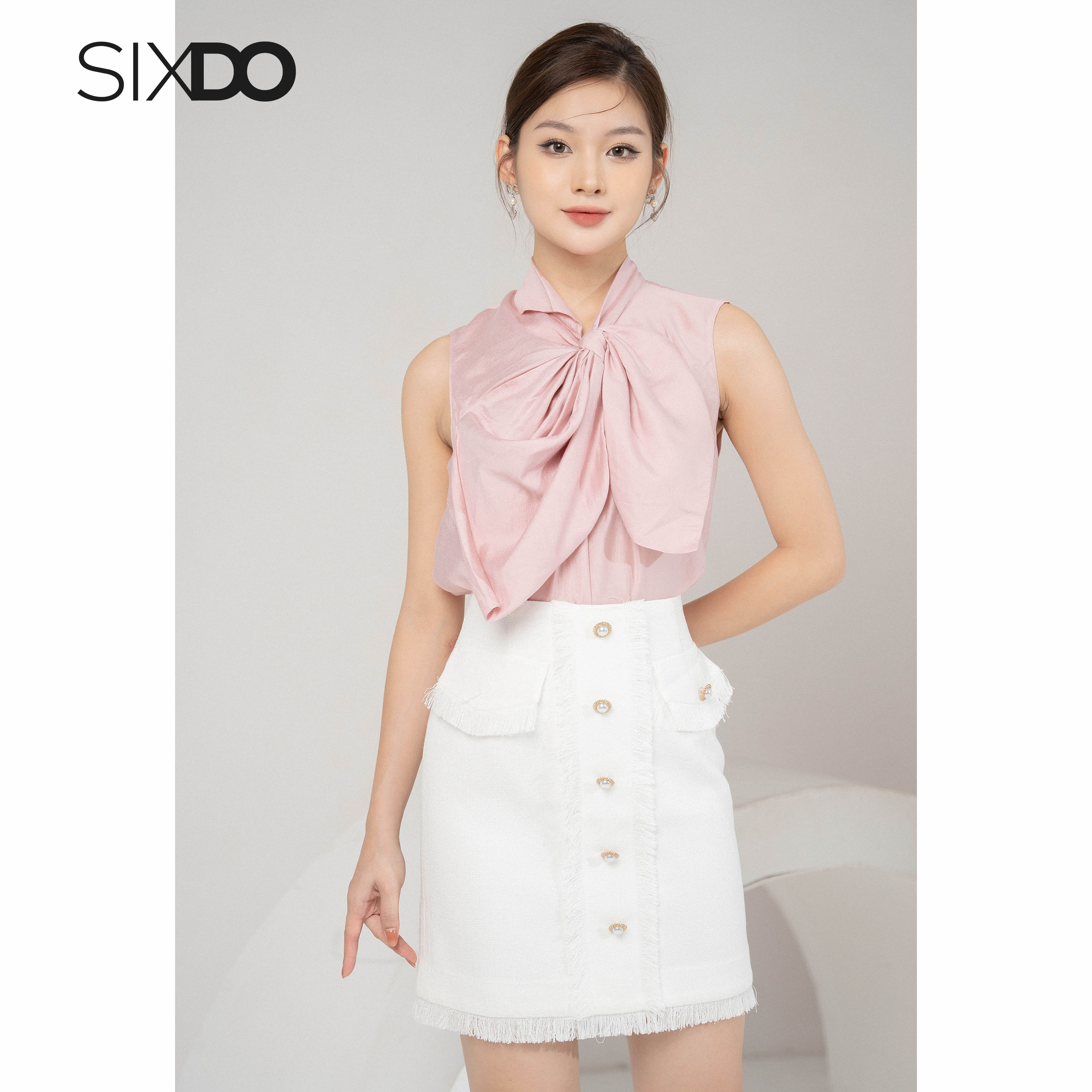 Chân váy tweed trắng SIXDO