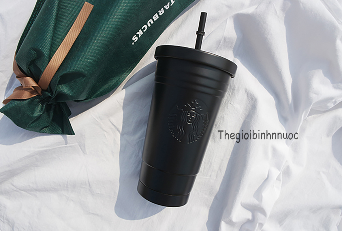[HCM]Ly Cold Cup Starbucks Tumbler Đen B227