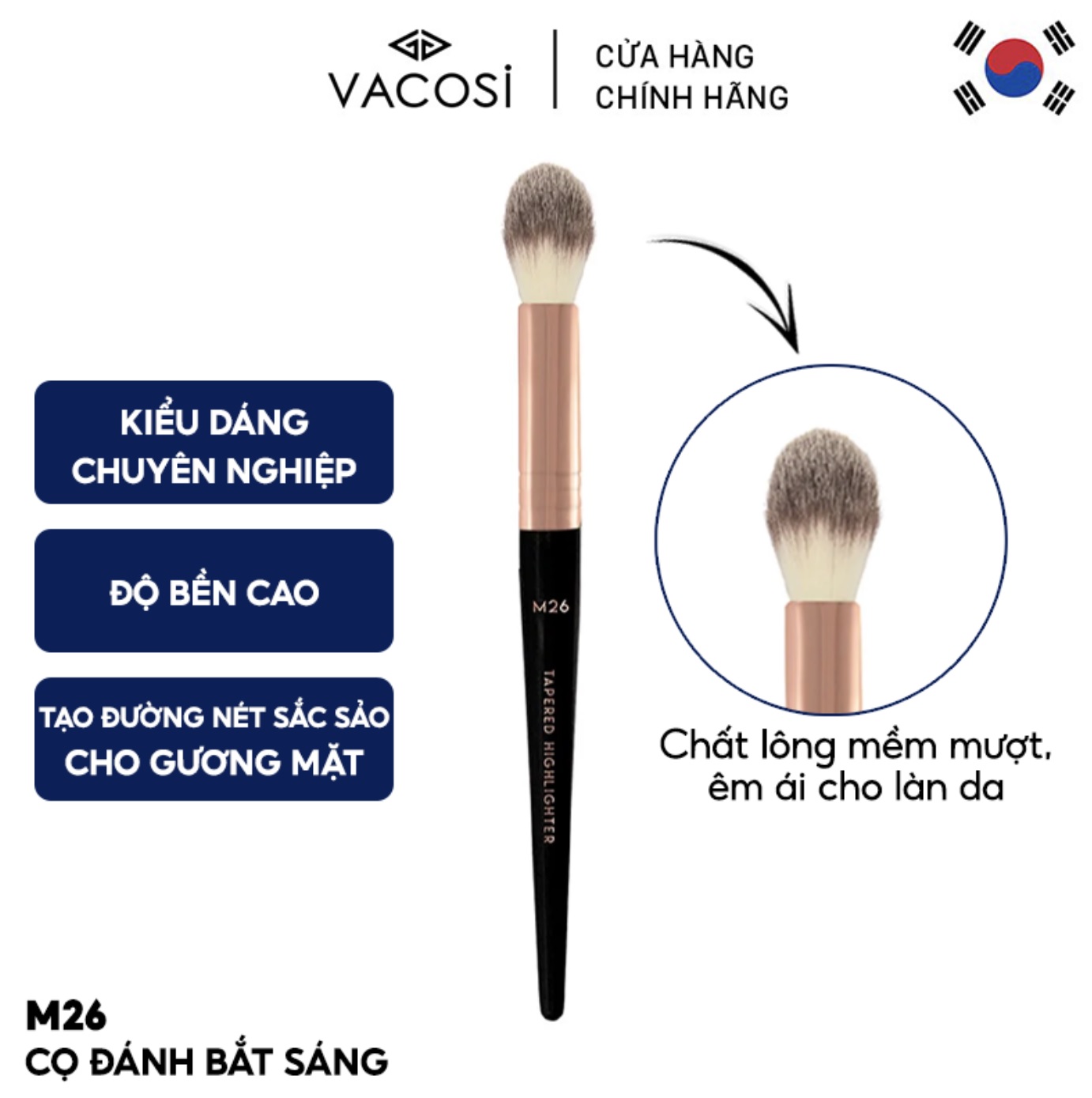 Cọ highlight vacosi tapered highlighter brush m26