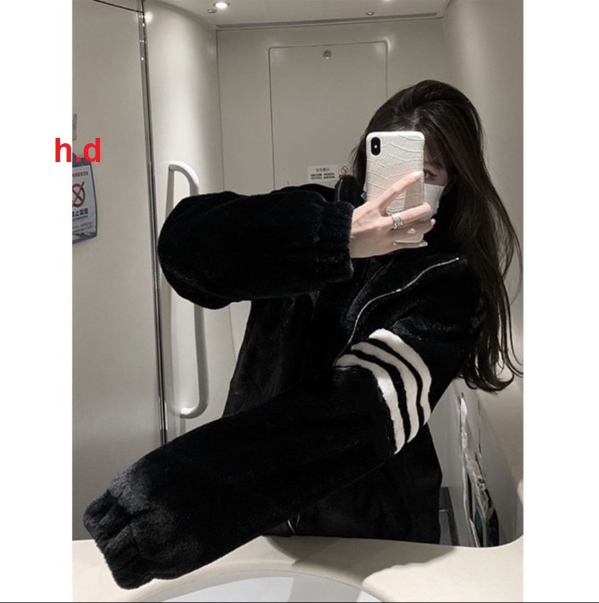 ÁO LÔNG NỮ CAO CẤP ZIPPER TAY PHỐI KẺ NGANG LÔNG MỀM MỊN NHƯ DA E BÉ-ĐH