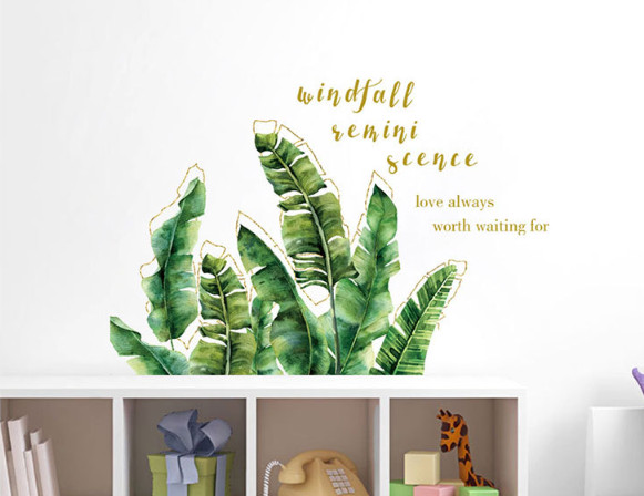Decal wall decor-dust banana leaf green