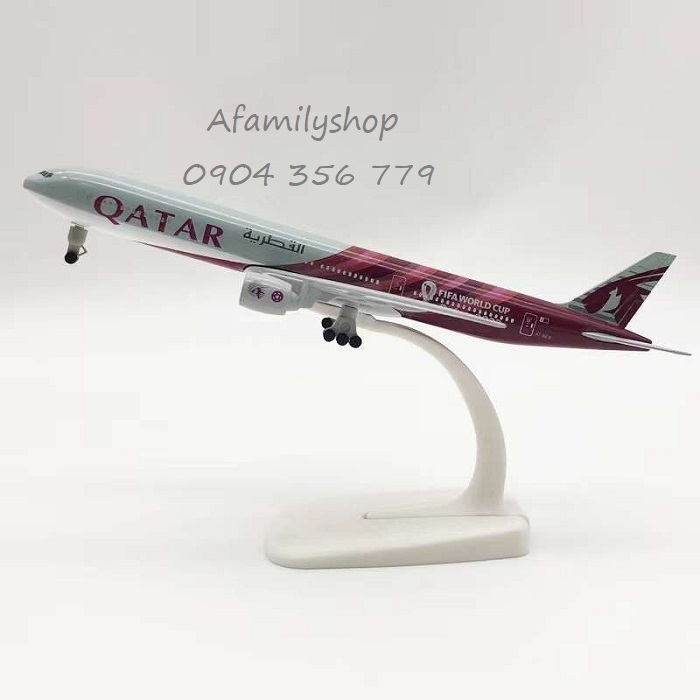 Mô hình máy bay tĩnh B777 Qatar Fifa World Cup 20cm có bánh xe