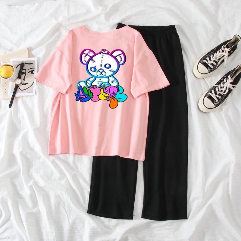 sét áo phông gấu màu ngồi Cổ tròn chất Cotton