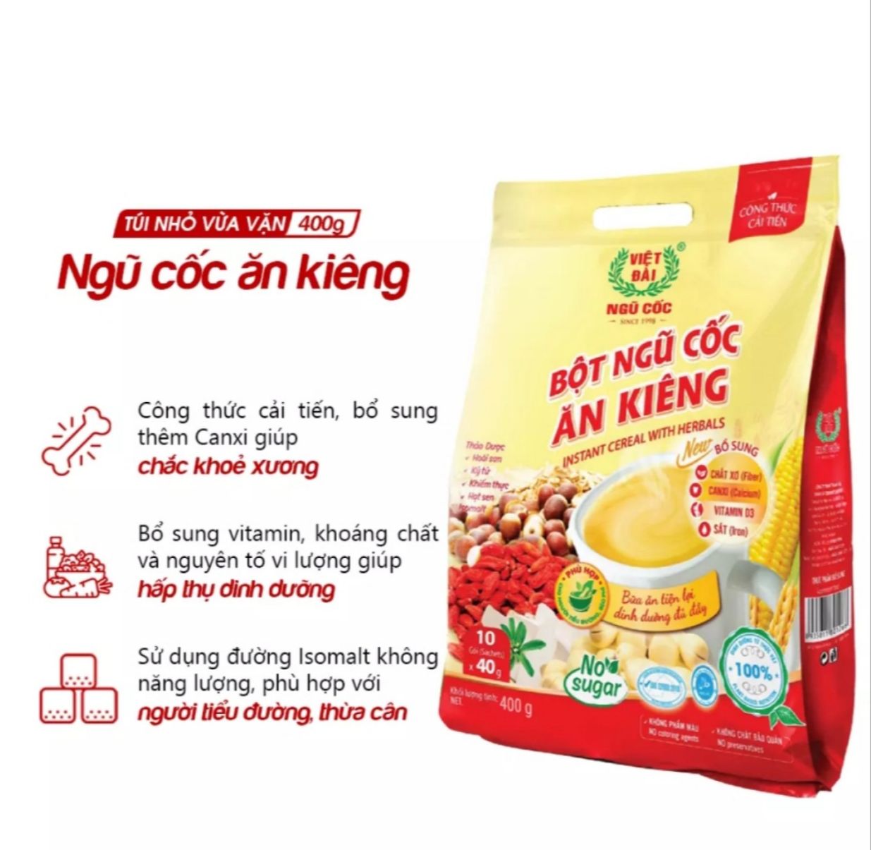 Bột Ngũ Cốc Ăn Kiêng Việt Đài 600g (Sản Phẩm Dành Cho Người Không Sử Dụng Đường)