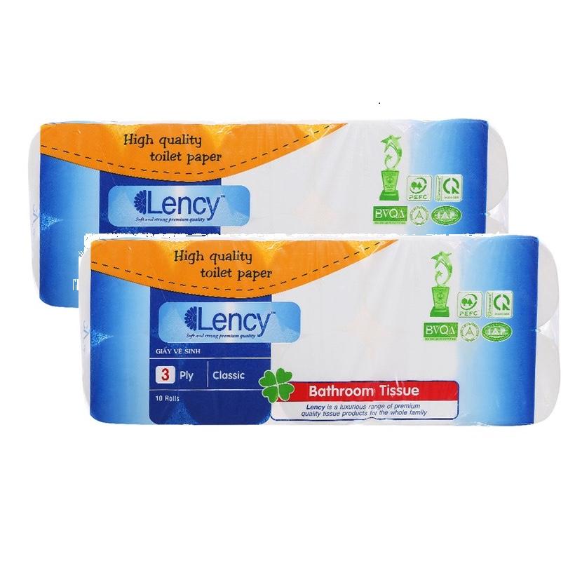 Combo 2 lốc Giấy vệ sinh Lency xanh 10 cuộn cao cấp không lõi