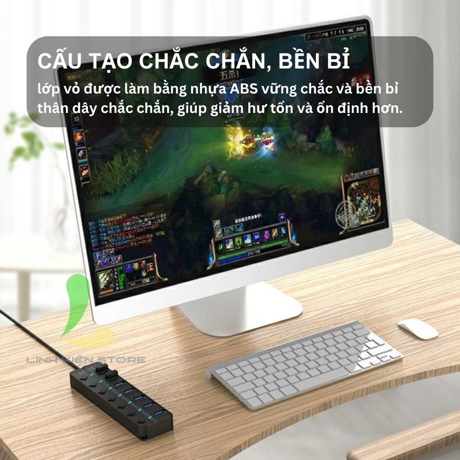 Bộ chia USB 7 cổng USB 3.0 - Hub USB tốc độ cao có đèn led hỗ trợ máy tính, PC