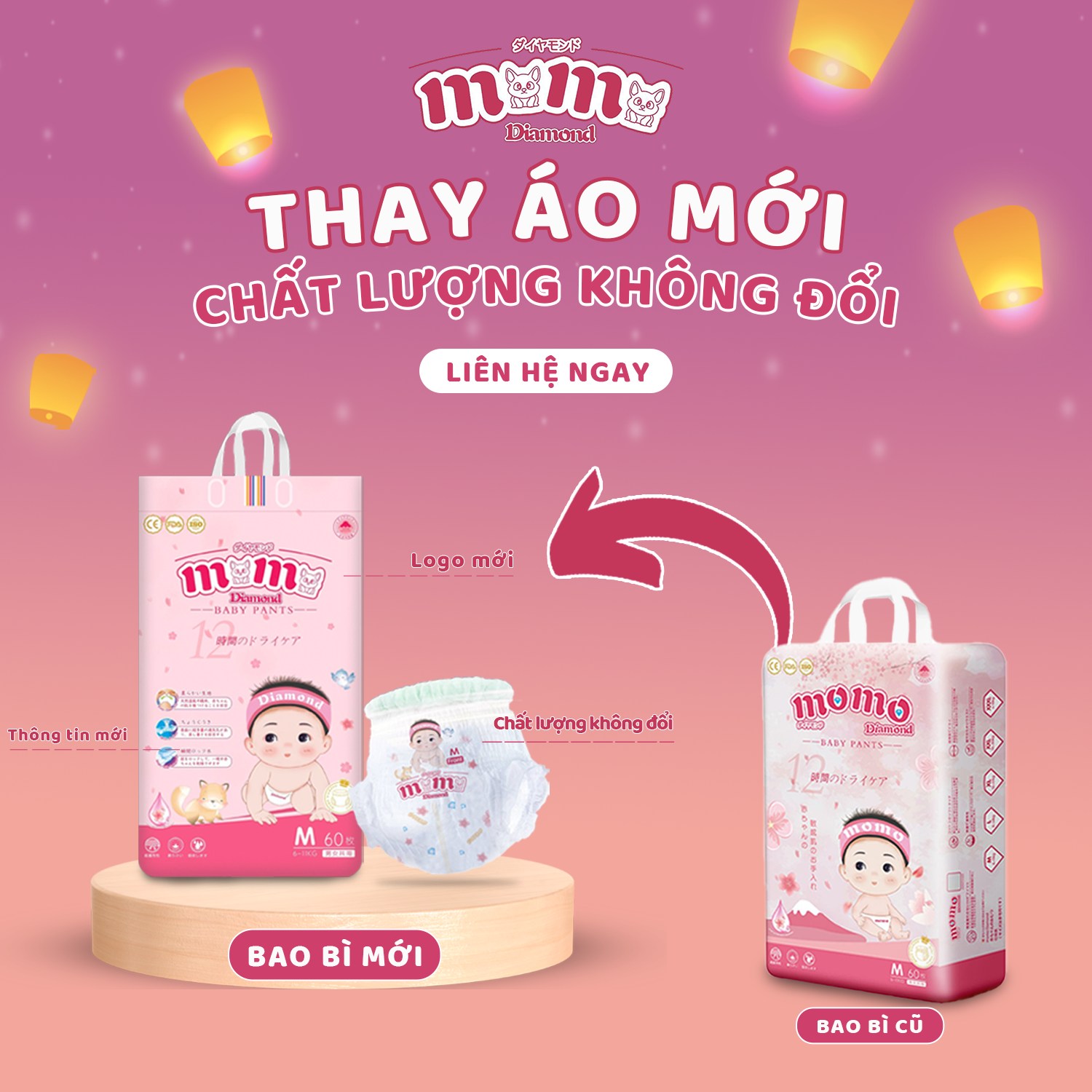 Bỉm tã dán / quần momo diamond nhật bản đủ size