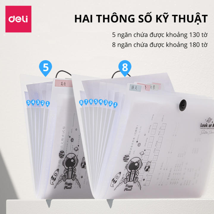 Cặp Túi Đựng Tài Liệu A4 Deli File Đựng Tài Liệu Hồ Sơ 8 Ngăn Túi Hồ Sơ Văn Phòng File Lưu Trữ Đa Năng Trong Suốt Cute PM309 - Hình ảnh 9